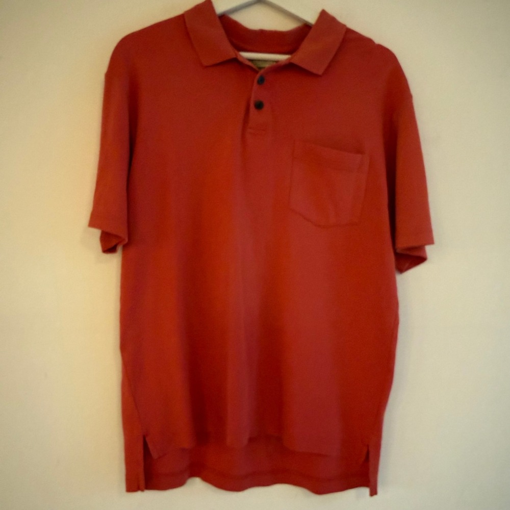 LL Bean Mens Pima Cotton Polo Shirt Short Sleeve Coral Red Pocket Med Reg ODTH9